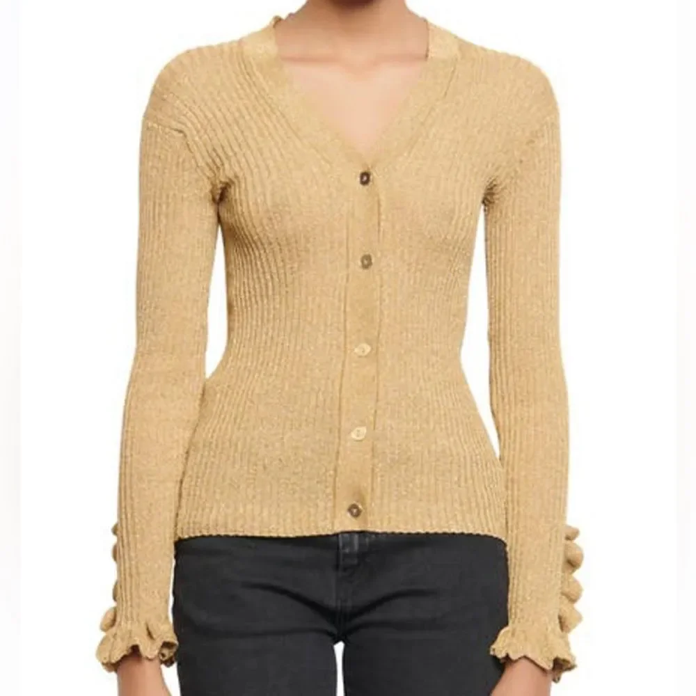 Ruffle Detail Ribbed Metallic Cardigan - Picture 3 of 4